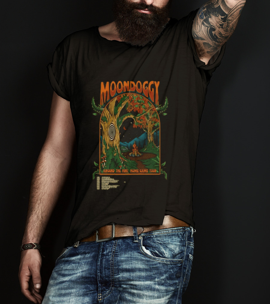 Moondoggy Around The Fire Home Game Tour 2026 Psychedelic Forest Campfire T-Shirt