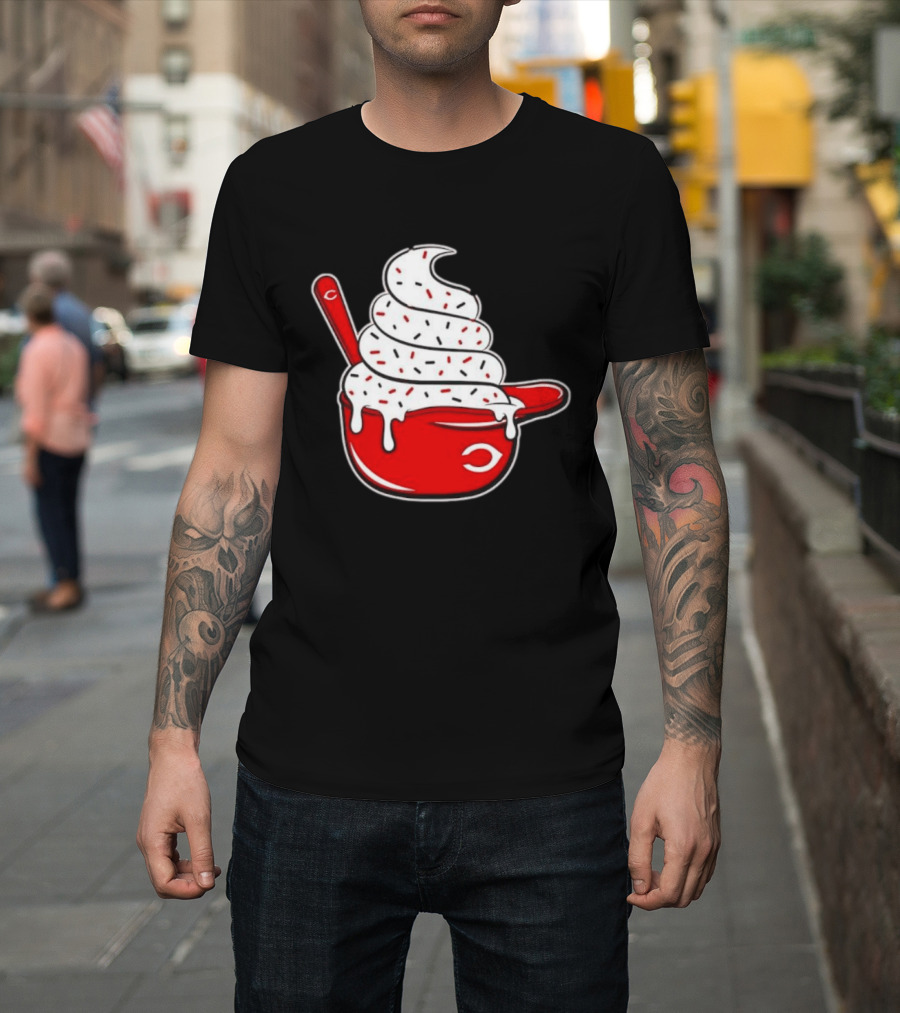 Cincinnati Reds Ice Cream Helmet With Sprinkles And Spoon T-Shirt