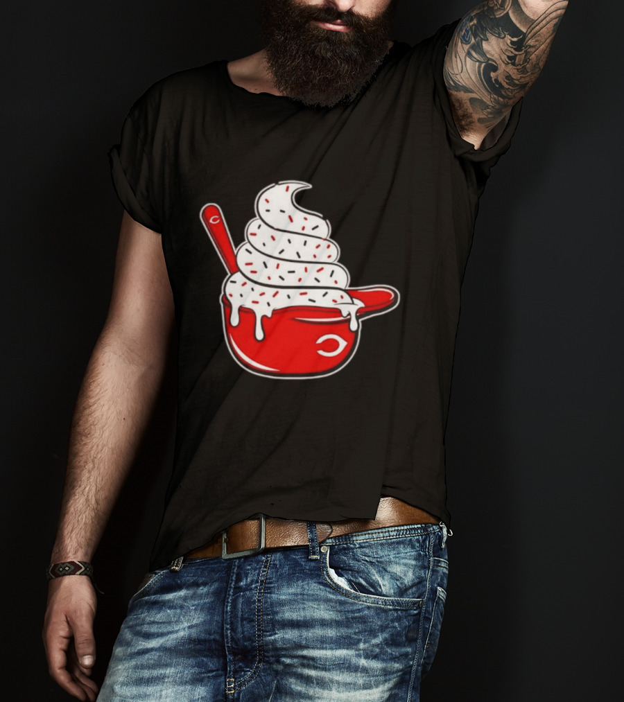 Cincinnati Reds Ice Cream Helmet With Sprinkles And Spoon T-Shirt