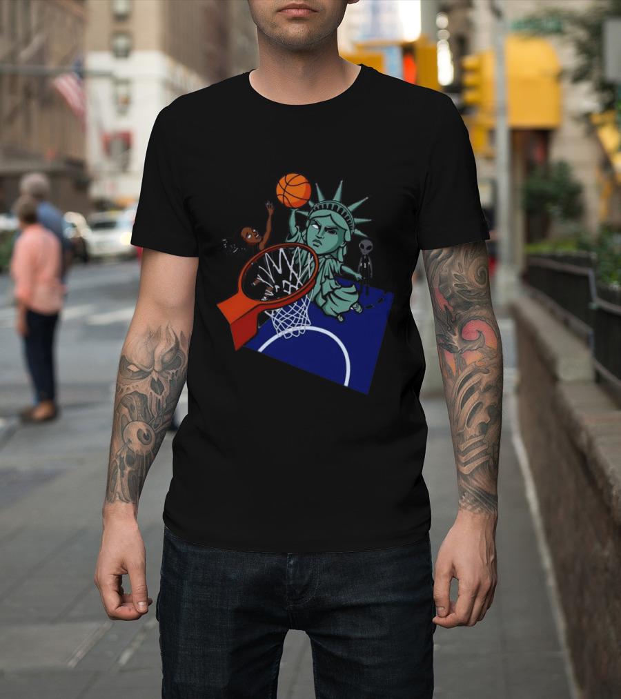 Statue Of Liberty Basketball Dunk With Alien And Athlete Joe Maracic T-Shirt