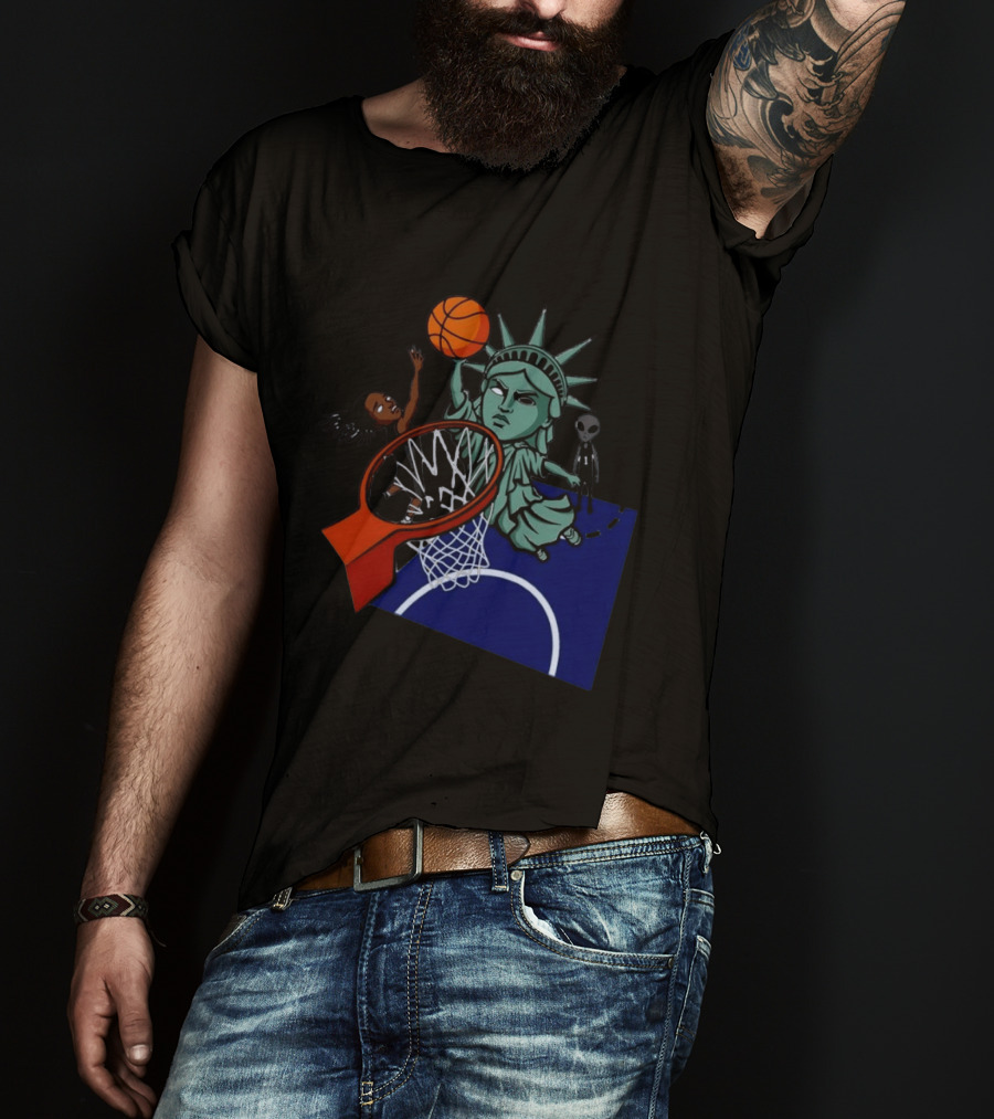 Statue Of Liberty Basketball Dunk With Alien And Athlete Joe Maracic T-Shirt