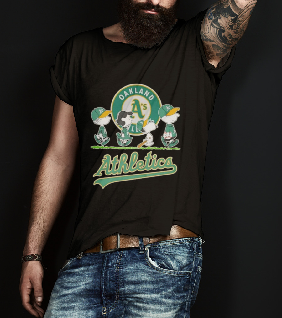Peanuts Characters Oakland Athletics A's Team Major League Baseball Snoopy Charlie Brown Woodstock T-Shirt
