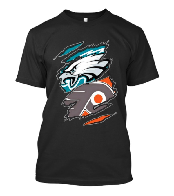 Philadelphia Eagles And Philadelphia Flyers Ripped Tear Sports Team T-Shirt