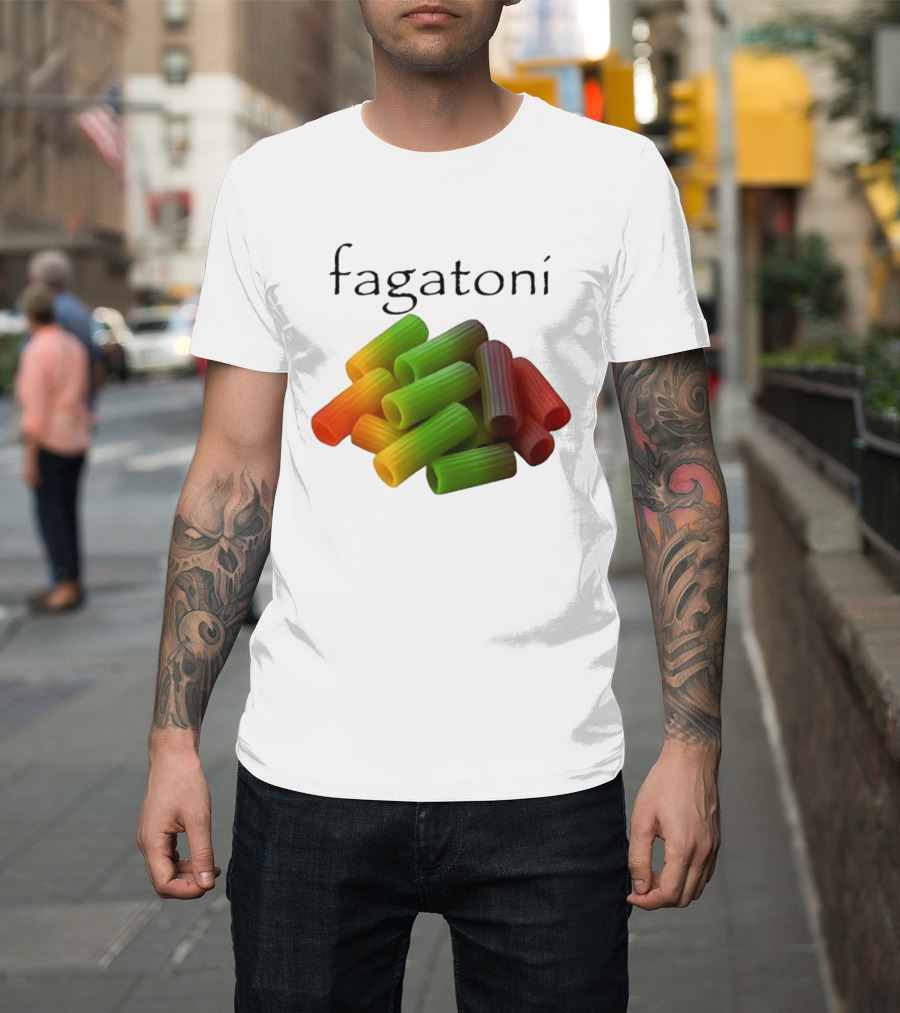 Fagatoni Rainbow Rigatoni Pasta Food Joke Pun LGBTQ+ Pride Humor T-Shirt