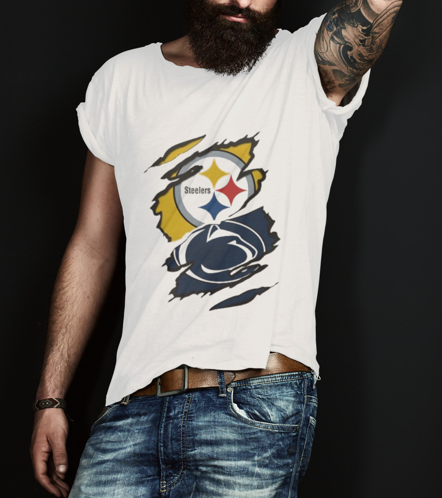 Pittsburgh Steelers Penn State Scratched Logo Fusion Beneath The Surface T-Shirt