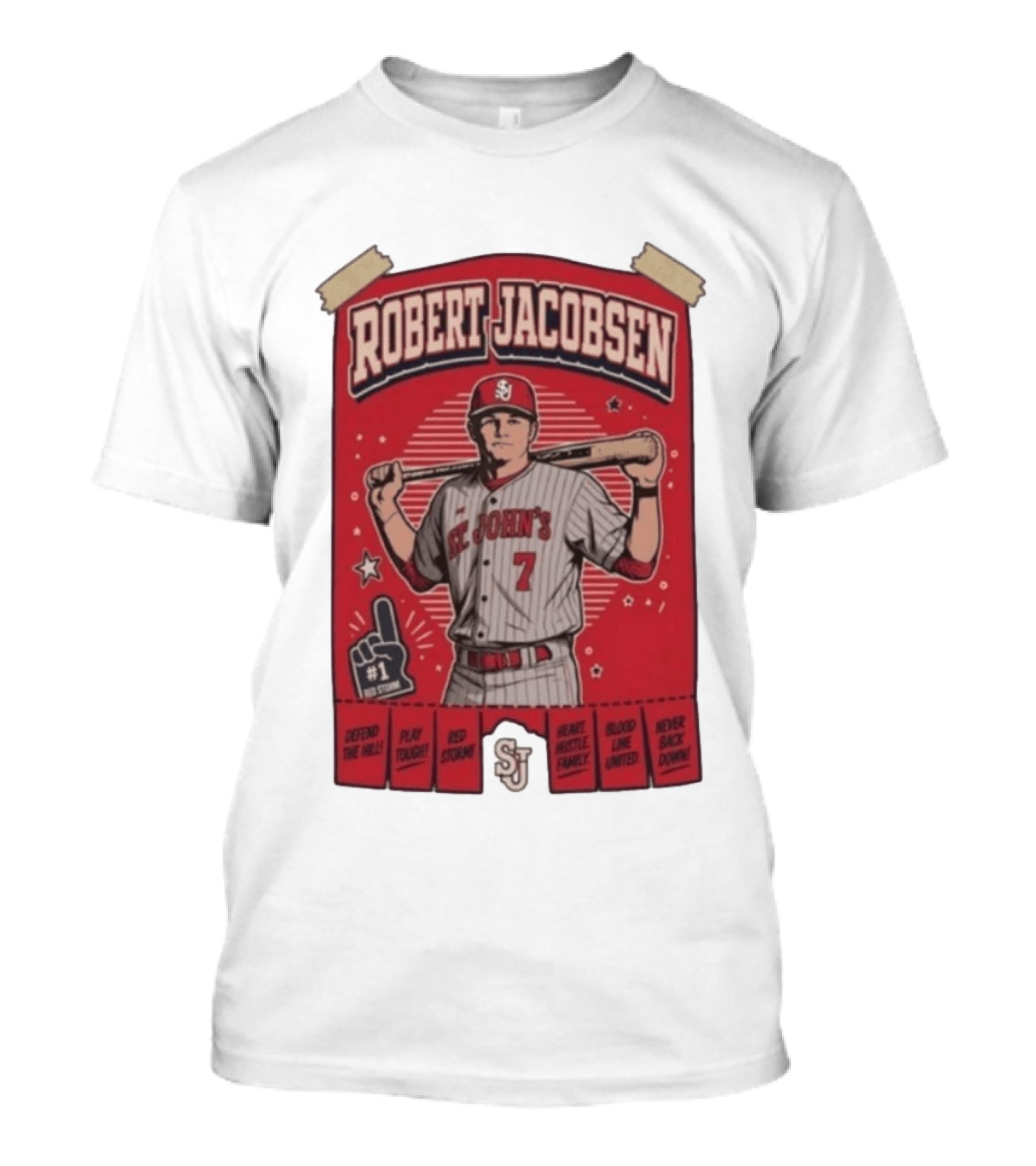 Robert Jacobsen St John's 7 Red Storm Defend The Hill Play Tough Blood Line United T-Shirt