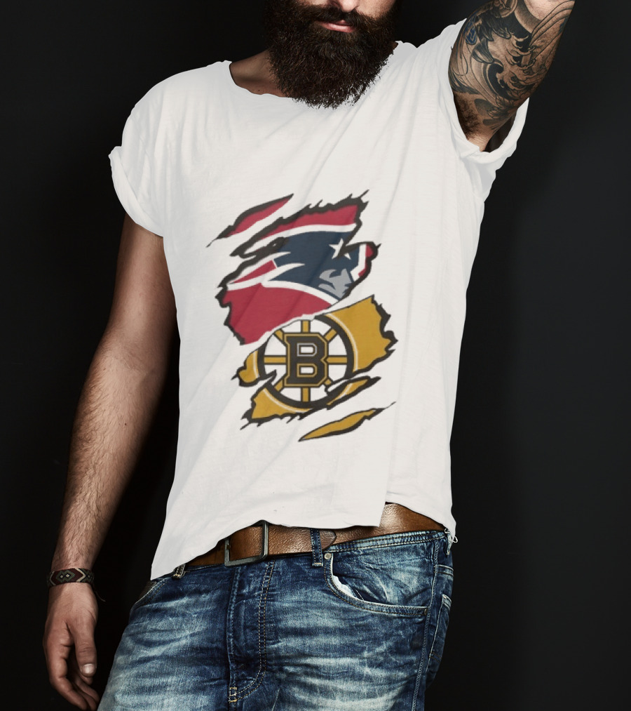 New England Patriots Boston Bruins Beneath The Surface Team Crossover Heritage T-Shirt