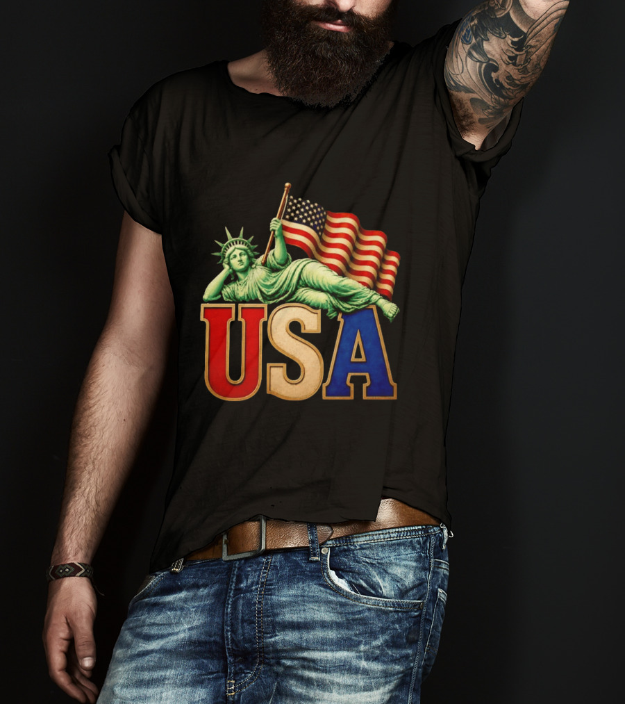 Statue Of Liberty USA Flag Patriotic T-Shirt