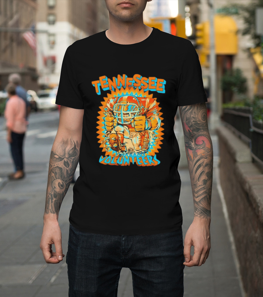 Tennessee Volunteers Football Player Breaking Chains Dynamic Orange Blue T-Shirt
