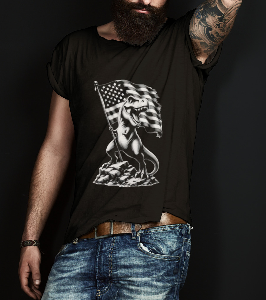 Tyrannosaurus Rex American Flag Patriotic Dinosaur Fan T-Shirt