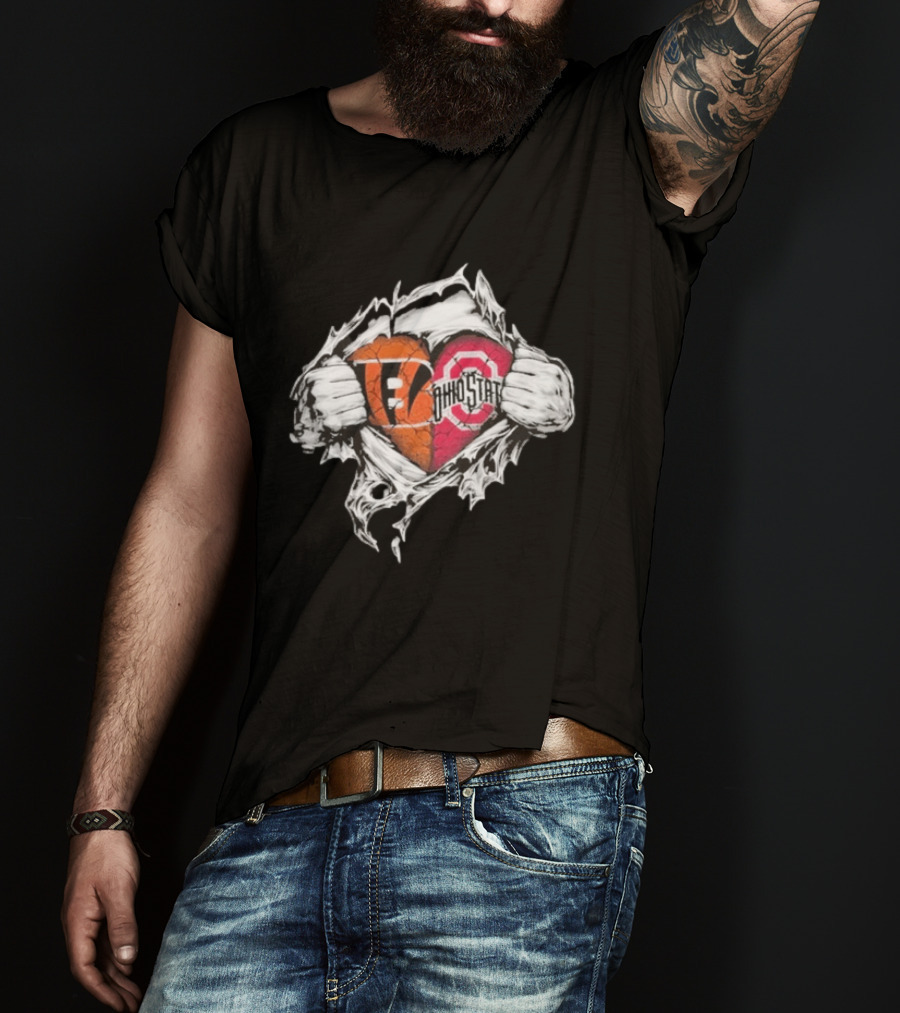 Bengals Ohio State Buckeyes Heart Tear T-Shirt
