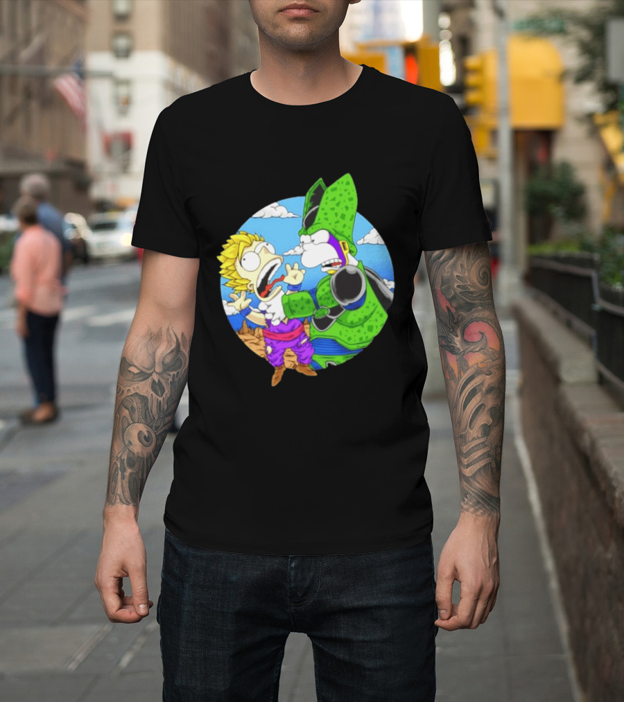 Gohan Cell Dragon Ball Z Bart Homer Simpson Mashup Clash T-Shirt