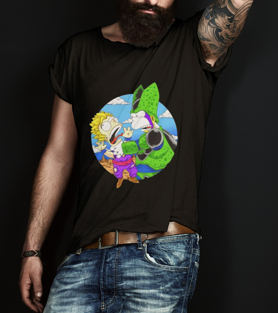 Gohan Cell Dragon Ball Z Bart Homer Simpson Mashup Clash T-Shirt