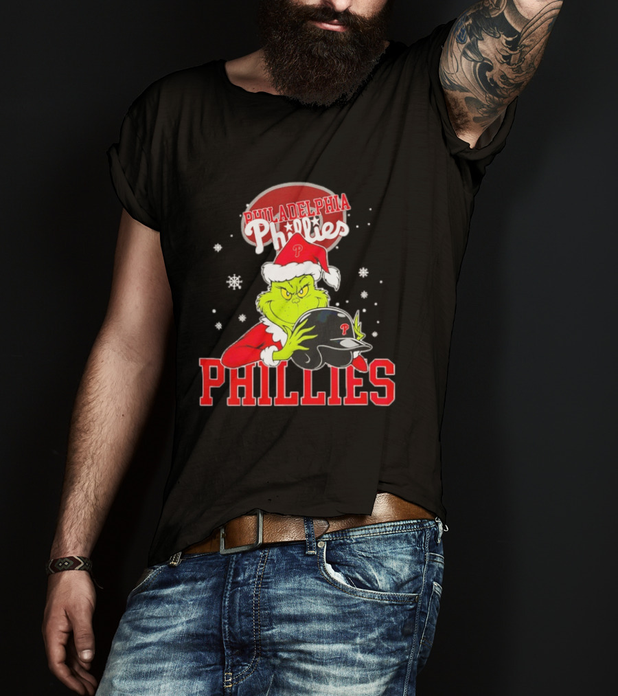 Philadelphia Phillies Grinch Hug Christmas Baseball Helmet T-Shirt
