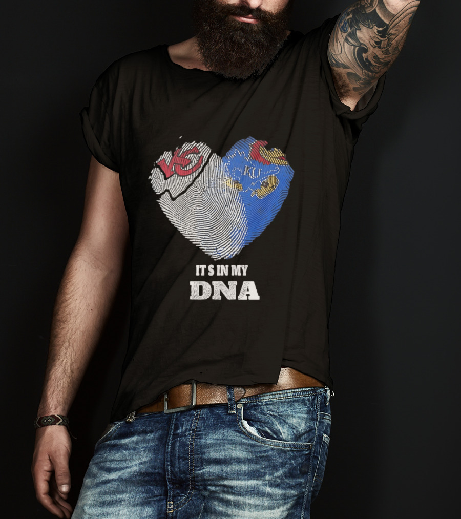 Kansas City Chiefs KU Jayhawks It's In My DNA Heart Fingerprint T-Shirt