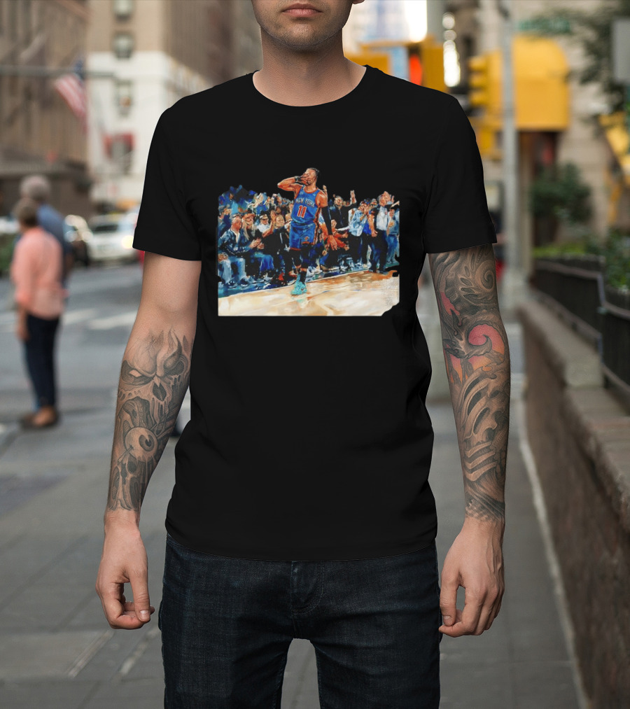 Jalen Brunson New York Knicks NBA Oil Painting Player In Action T-Shirt