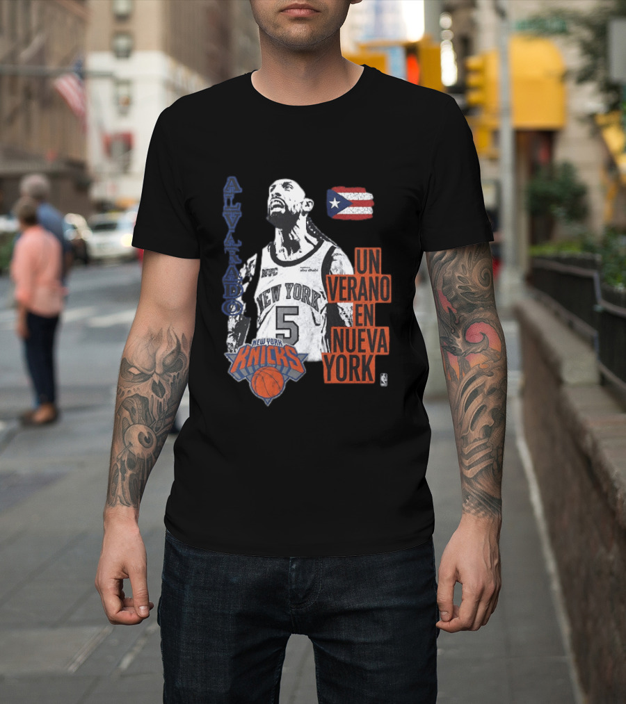 Alvarado New York Knicks NBA Un Verano En Nueva York Puerto Rico Flag 2026 T-Shirt
