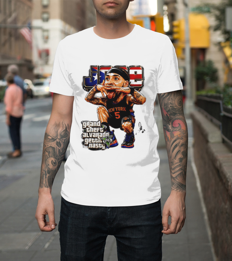 Grand Theft Alvarado New York Knicks Gettin Nasty Caricature T-Shirt