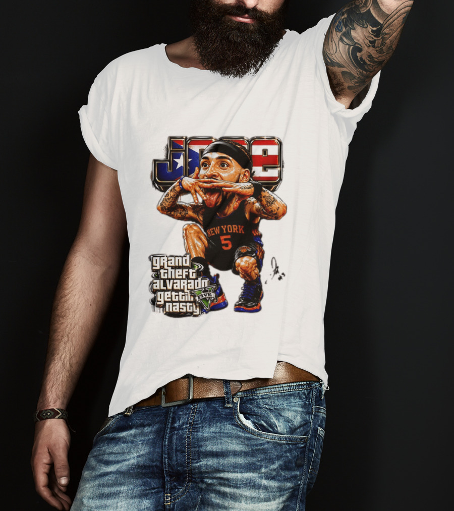 Grand Theft Alvarado New York Knicks Gettin Nasty Caricature T-Shirt