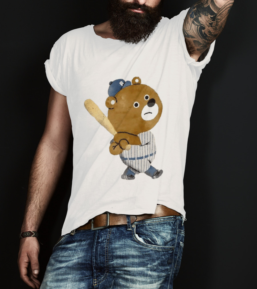Kuma Bear Takuto Nakagawa Baseball Player Character In Striped Uniform T-Shirt