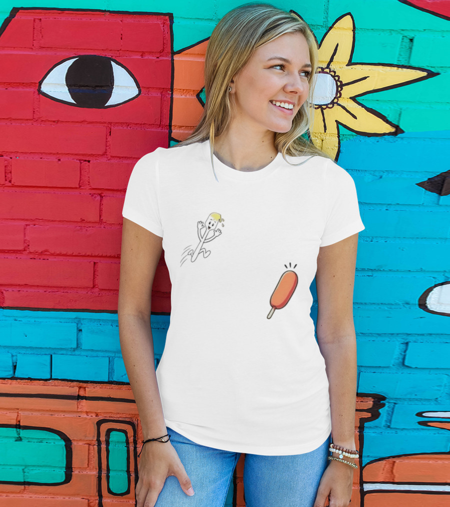 Spork Vs Corn Dog Humorous Food Chase Cartoon T-Shirt