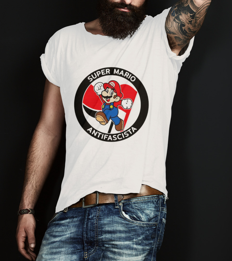 Super Mario Antifascista Red Black Flag Icon Protest T-Shirt