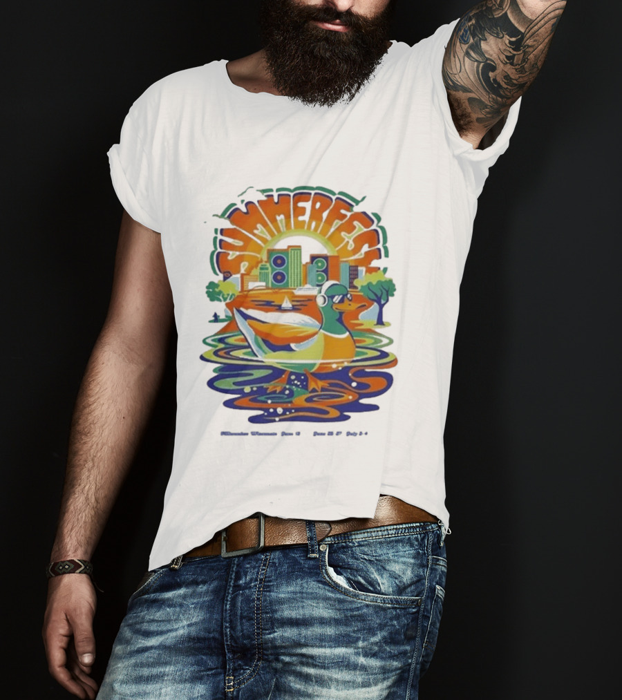 Summerfest Music Festival Milwaukee June 18 20 2026 Duck Art With Headphones Cityscape T-Shirt