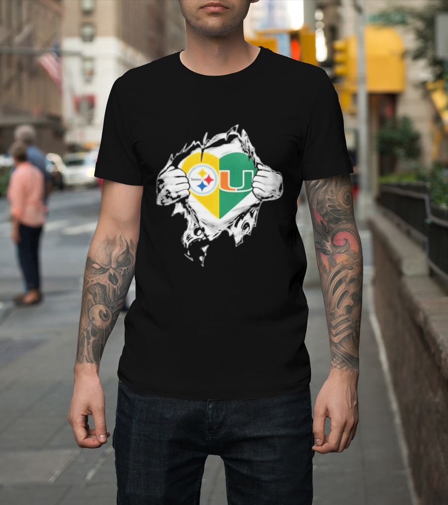 Steelers Miami Hurricanes Heart In My DNA Hands Football Fan Pride T-Shirt