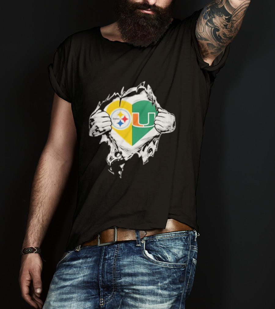 Steelers Miami Hurricanes Heart In My DNA Hands Football Fan Pride T-Shirt