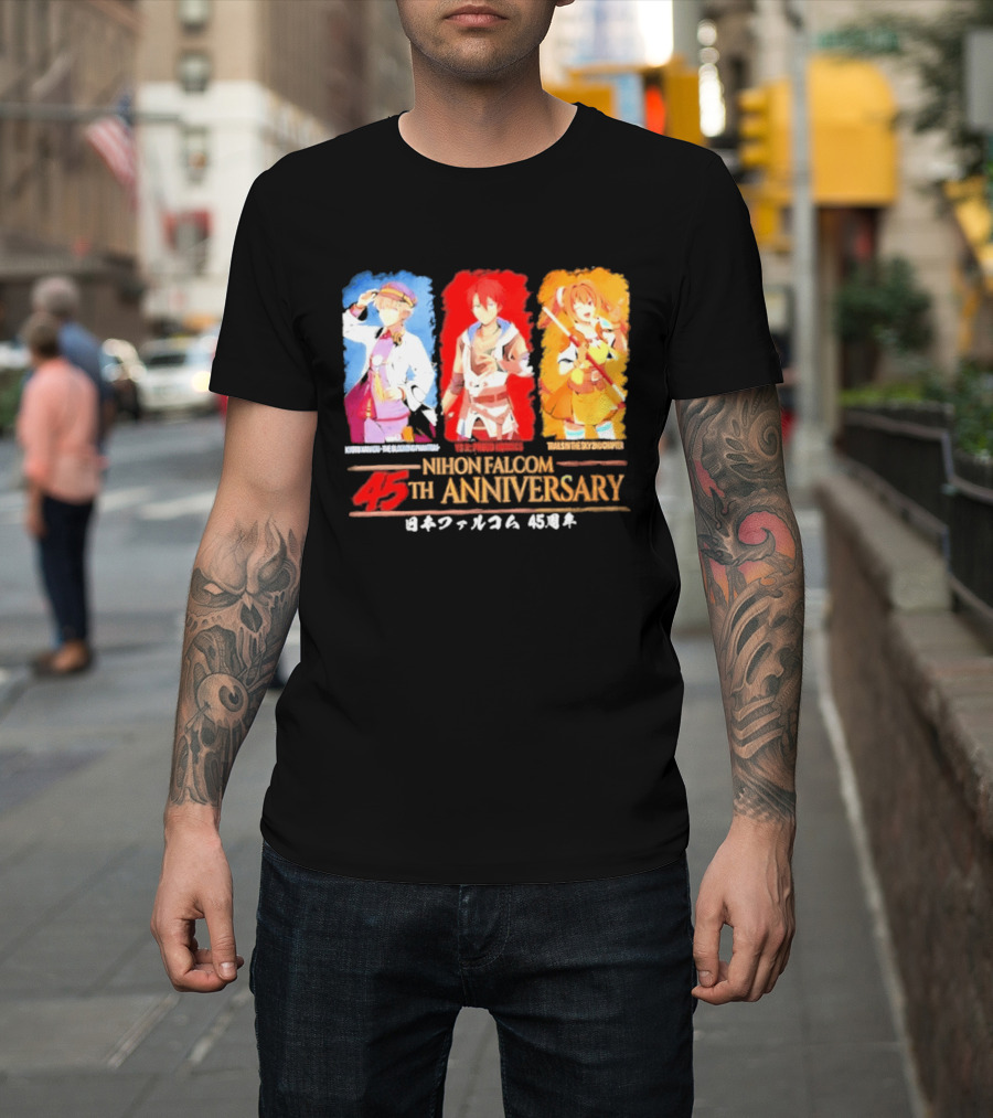 Nihon Falcom 45th Anniversary Characters Illustration In Japanese T-Shirt