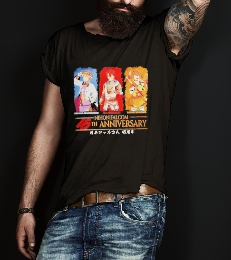 Nihon Falcom 45th Anniversary Characters Illustration In Japanese T-Shirt