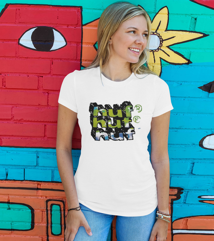 Huf Hand Stacked Triple Logo Green Blue Black T-Shirt