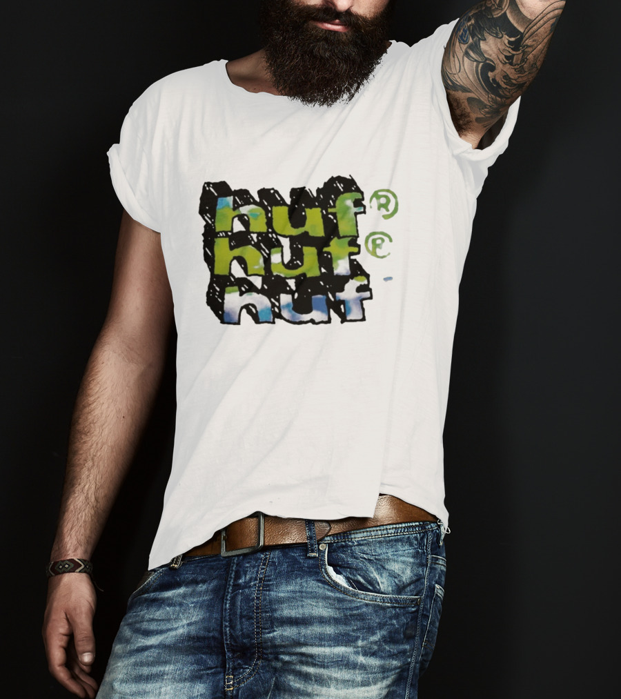 Huf Hand Stacked Triple Logo Green Blue Black T-Shirt