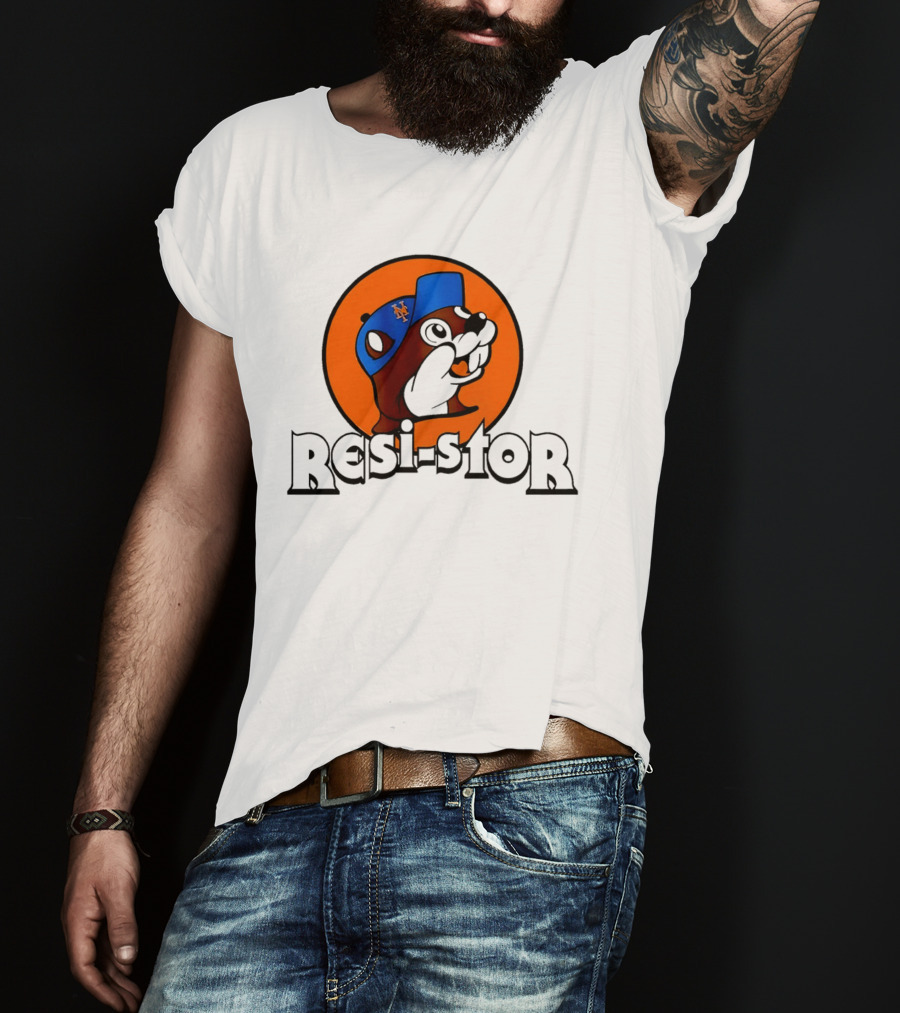 New York Mets Buc Ee's Resi Stor Beaver Blue Cap T-Shirt