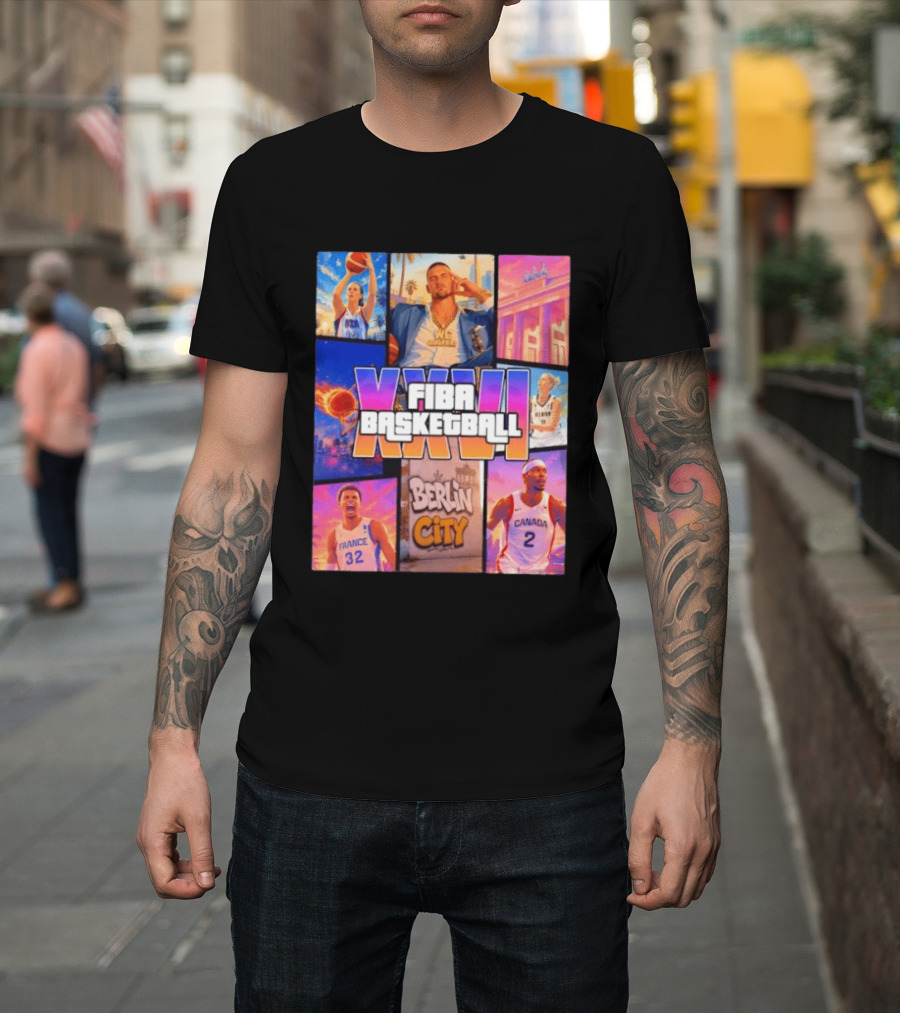 FIBA Basketball XXVII Berlin City Caitlin Clark USA Victor Wembanyama France Shai Gilgeous Alexander Canada T-Shirt