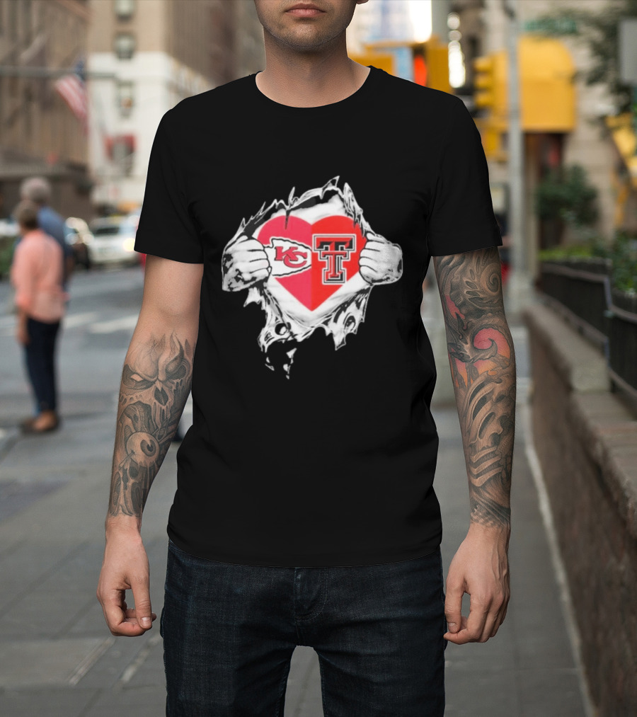 Chiefs Texas Tech Red Raiders Heart Emblem Torn Reveal T-Shirt