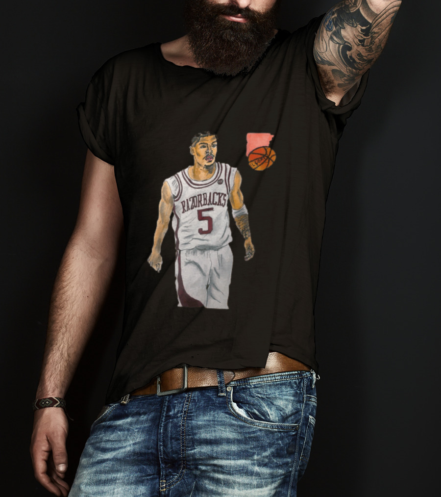 Razorbacks Number 5 Basketball Player Artwork Exclusively D To The A T-Shirt