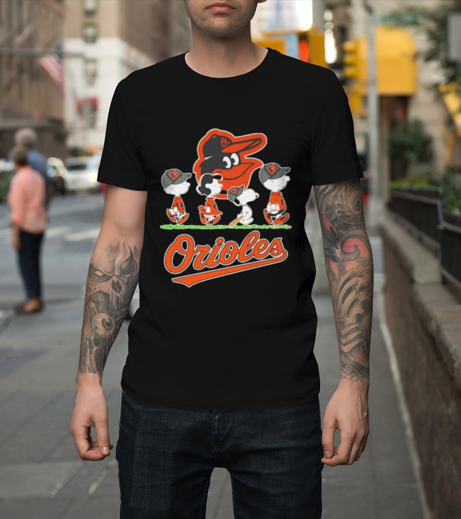 Orioles Peanuts Characters Snoopy Charlie Brown Lucy Baseball T-Shirt