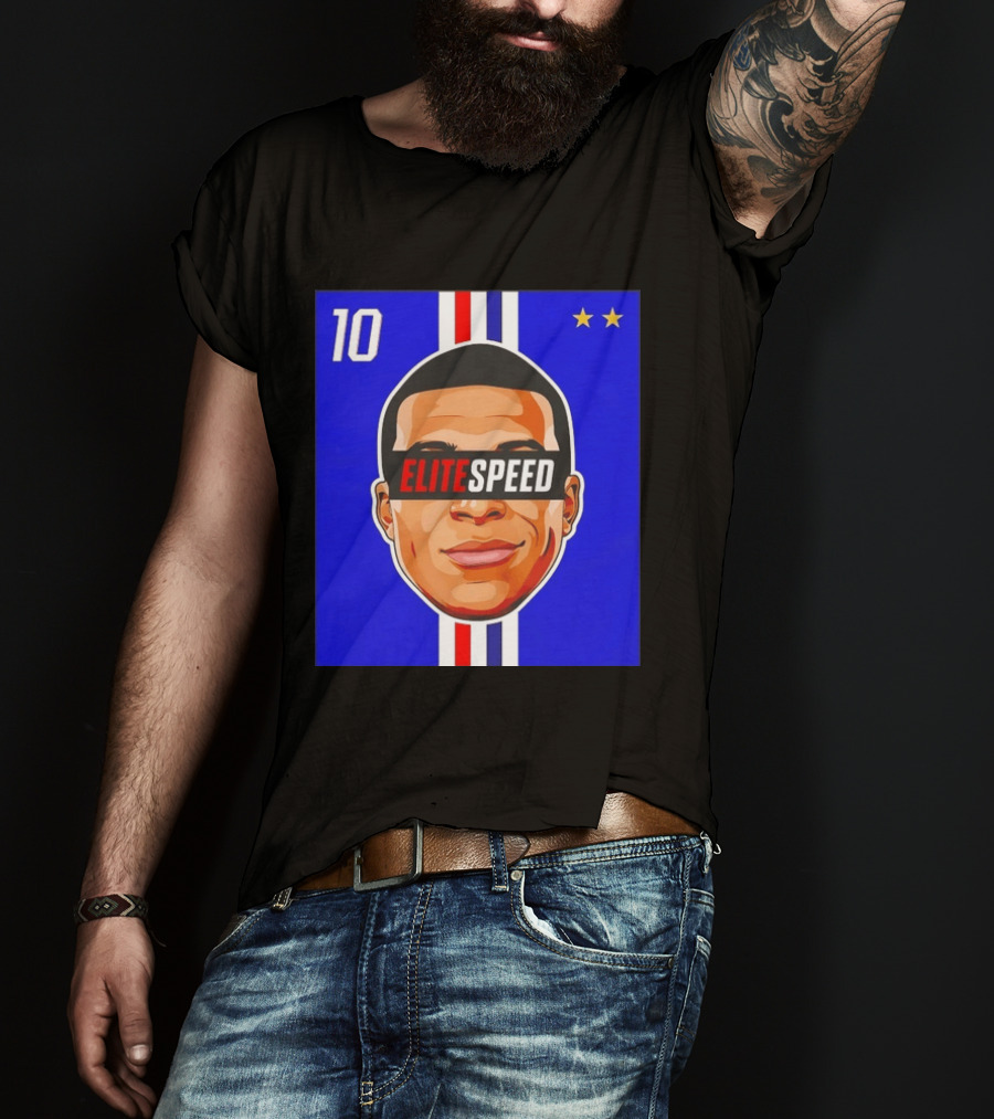 10 Kylian Mbappe Elite Speed France Football Big Head Two Stars T-Shirt