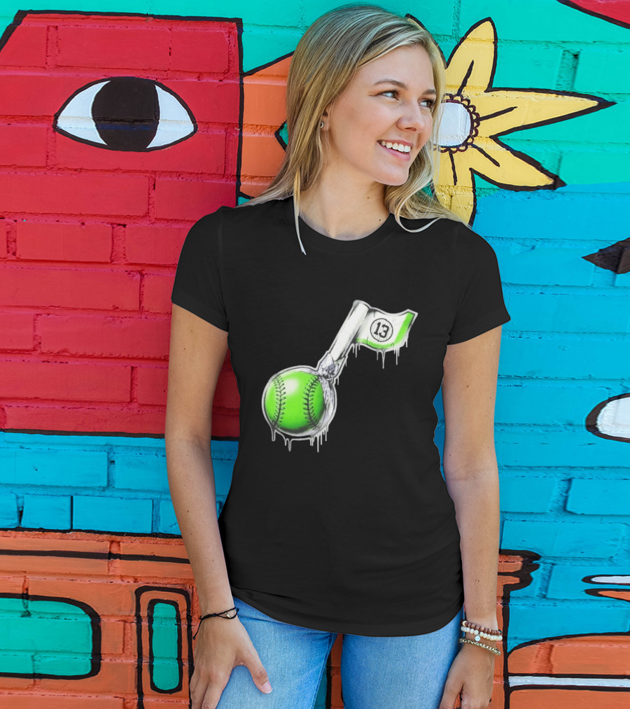 13 Baseball Lollipop Dripping Ice Cream Green Ball T-Shirt