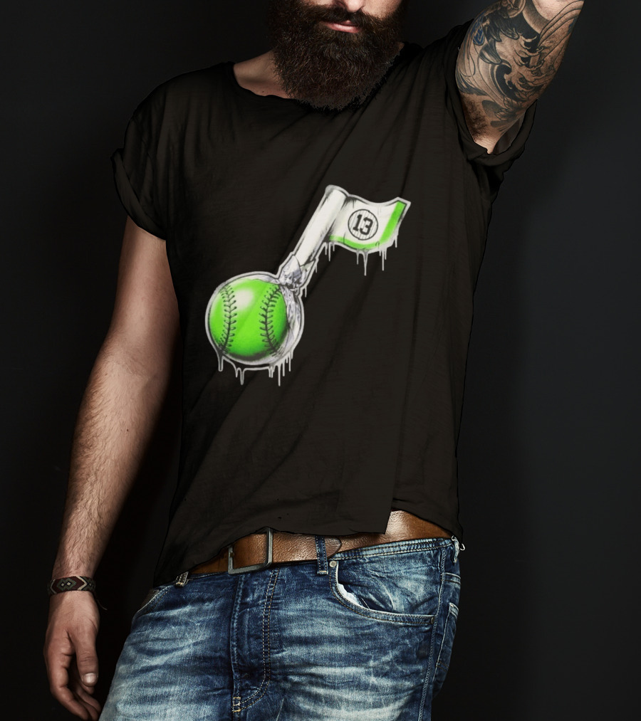 13 Baseball Lollipop Dripping Ice Cream Green Ball T-Shirt