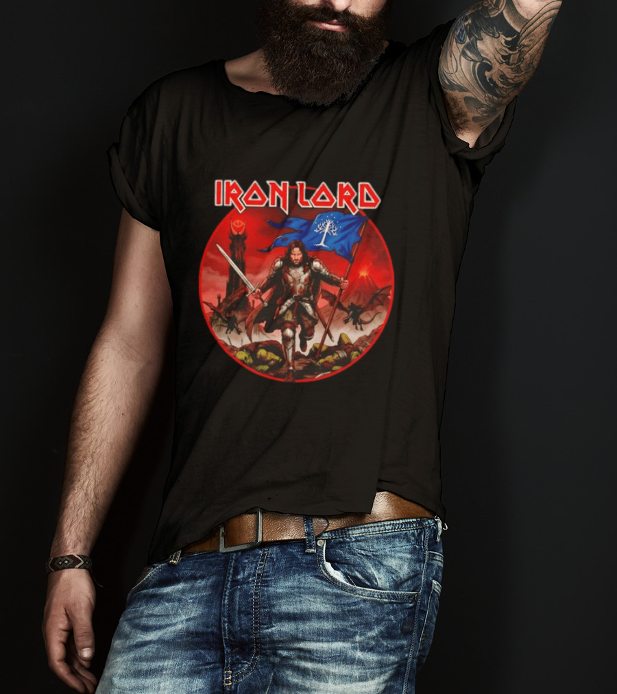 Lord Of The Rings Aragorn Iron Lord Middle Earth Battle With Flag And Sword T-Shirt