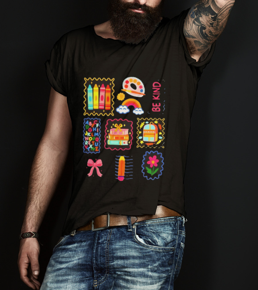 Alphabet Crayons Rainbow Books Be Kind Classroom Supplies T-Shirt