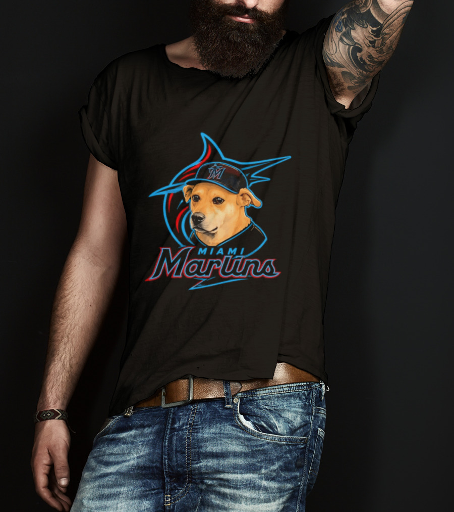 Miami Marlins Dog With Baseball Cap Team T-Shirt