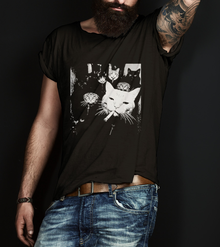 Smoking Cats Street Gang Hardened Feline Crew Members Motorcycle Club T-Shirt