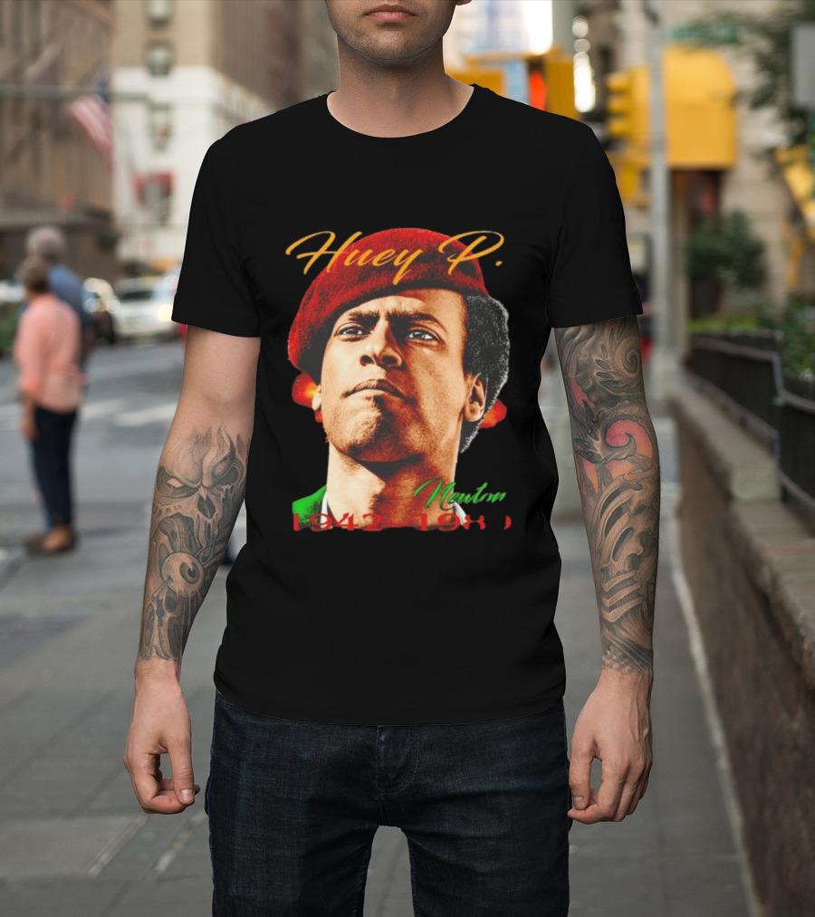 Huey P. Newton 1942 1989 Red Beret Green Jacket T-Shirt