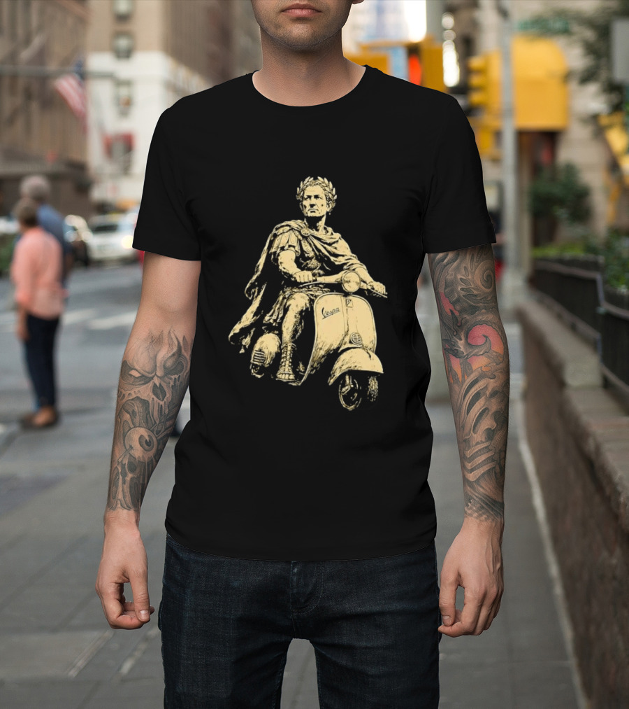 Julius Caesar Vespa Scooter Roman Warrior Motif T-Shirt