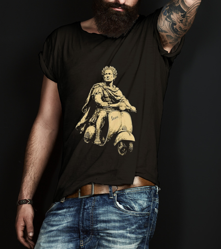 Julius Caesar Vespa Scooter Roman Warrior Motif T-Shirt