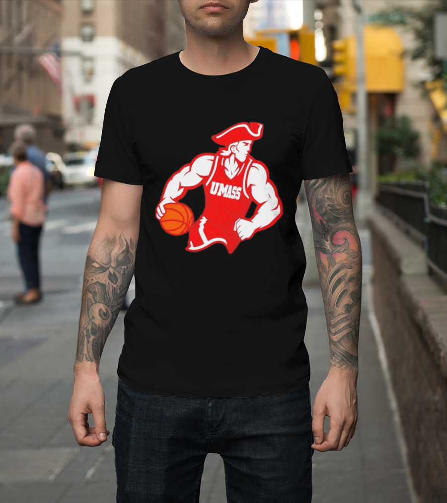 UMass Basketball Player Minuteman Holding Basketball T-Shirt