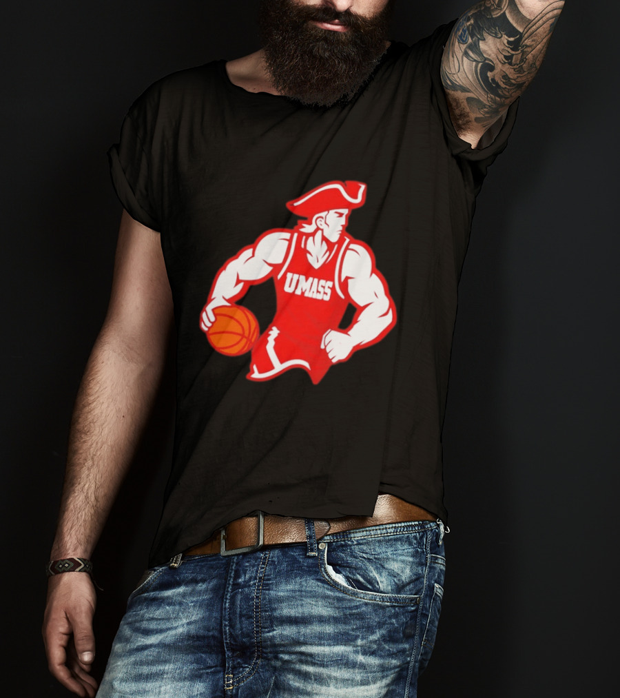 UMass Basketball Player Minuteman Holding Basketball T-Shirt